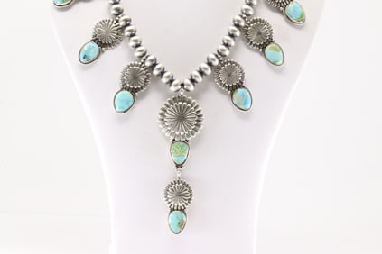Native American Navajo Sterling Silver Sonora Gold Turquoise Necklace By Adrienne P Gordon.