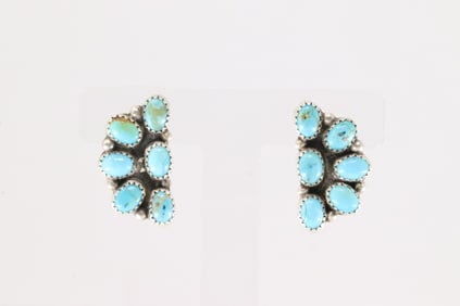 Native America Navajo Sterling Silver Kingman Turquoise Post Earring's By Maxine Ramirez.