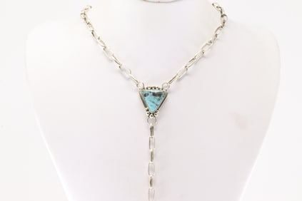 Native America Navajo Sterling Silver Turquoise Necklace By Charlene Yazzie.