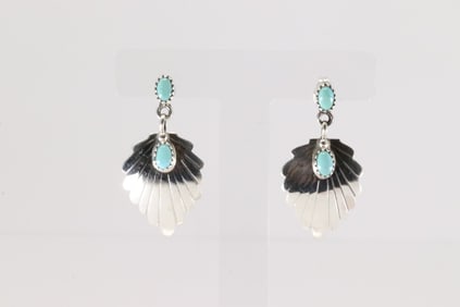 Native America Navajo Sterling Silver Turquoise Laef Post / Dangling Earring's By Genevieve