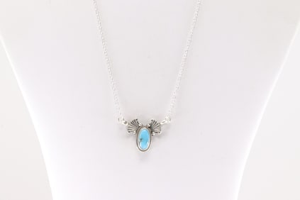 Native America Navajo Sterling Silver Turquoise Necklace By Verley Betone.
