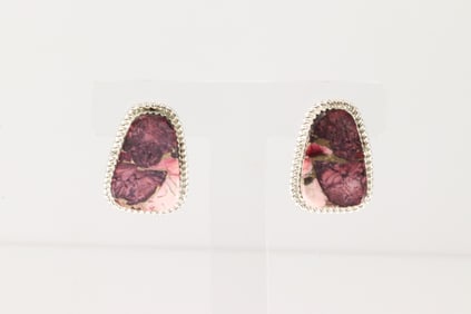 Native America Navajo Sterling Silver Dahila Rose Stone Post Earring's By Gabi Jim.
