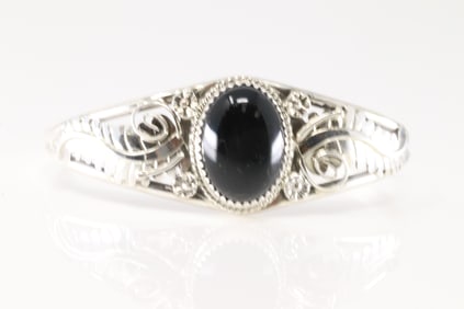 Native America Navajo Sterling Silver Black Onyx Bracelet Cuff By Y.