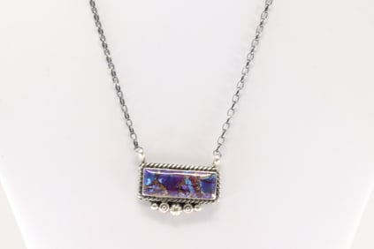 Native America Navajo Sterling Silver Turquoise Compressed Necklace By Alfred Martinez.
