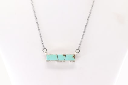 Native America Navajo Sterling Silver Number 8 Turquoise Inlay Necklace By Steve Francisco.