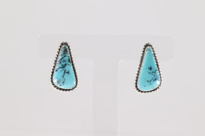 Native America Navajo Sterling Silver Kingman Turquoise Post Earring's By Virginia Becenti.