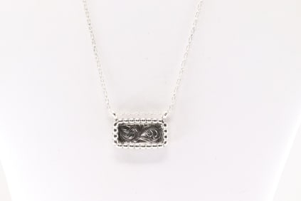 Native America Navajo Sterling Silver Solid Stamped Pendant with A 925 Necklace By Arlene Lewis.