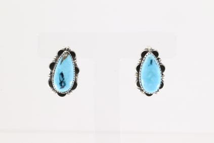 Native America Navajo Sterling Silver Kingman Turquoise Post Earring's By Freda Martinez.