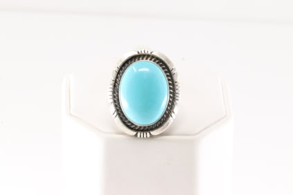 Native America Navajo Sterling Silver Turquoise Ring By A.M.