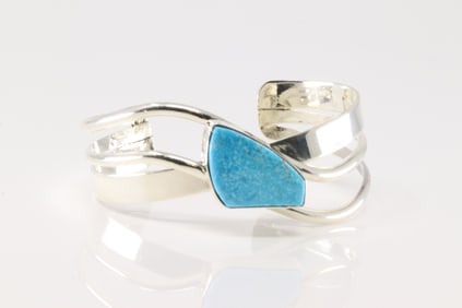 Native America Navajo Sterling Silver Turquoise Bracelet Cuff By Charlene Yazzie.