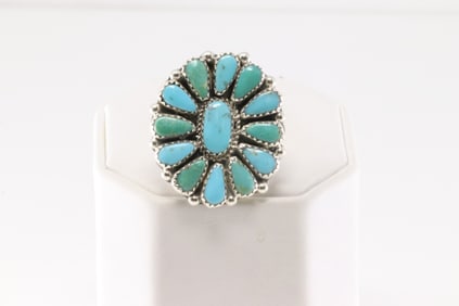 Native America Navajo Sterling Silver Turquoise Ring By Alicia Wilson.