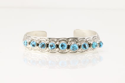 Native America Navajo Sterling Silver Turquoise Bracelet Cuff By Grace Silver.