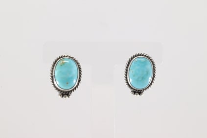 Native America Navajo Sterling Silver Kingman Turquoise Post Earring's By Theresa Smith.