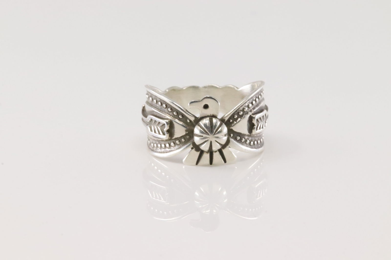Native America Navajo Sterling Silver Thunderbird Ring By D.Cadman. (1 of 4)