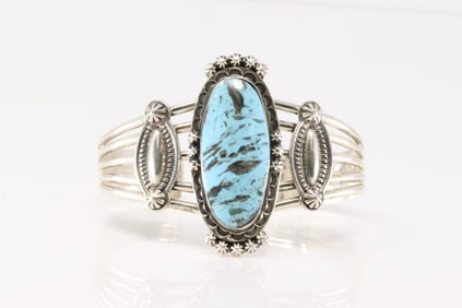 Native America Navajo Sterling Silver Turquoise Bracelet Cuff By Angie Platero.