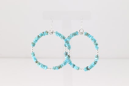 Native America Navajo Sterling Silver Turquoise Hoop Earring's.