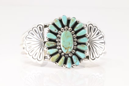 Native America Navajo Sterling Silver Turquoise Bracelet Cuff By Loretta Delgarito.
