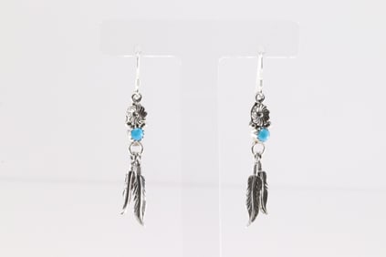 Native America Navajo Sterling Silver Turquoise Dangling Earring's By Sharon McCarthy.