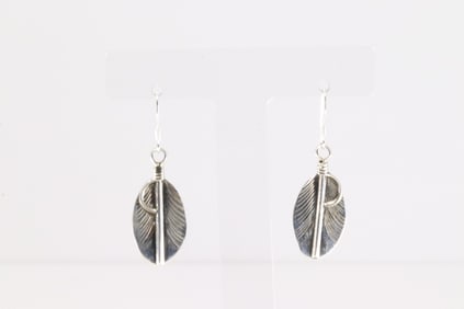 Native America Navajo Sterling Silver Feather Dangling Earring's By Aaron Davis.