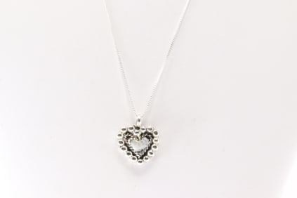Native America Navajo Sterling Silver White Buffalo Heart Necklace By Arlene Lewis.