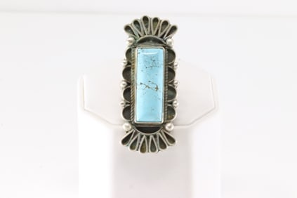 Native America Navajo Sterling Silver Turquoise Ring By Geraldine James.