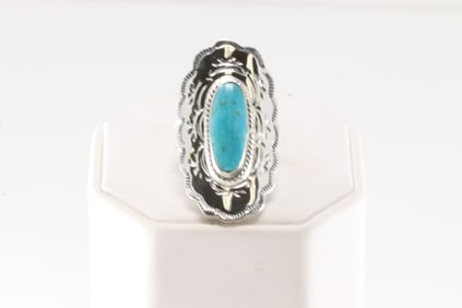 Native America Navajo Sterling Silver Turquoise Ring By Charlene Yazzie.