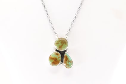 Native America Navajo Sterling Silver Kingman Turquoise Necklace By Donovan Skeets.