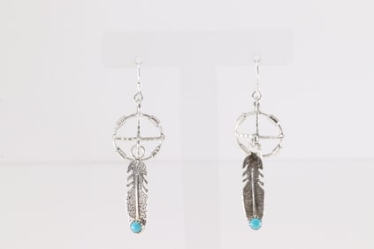 Native America Navajo Sterling Silver Turquoise Dangling Earring's By Sharon McCarthy.