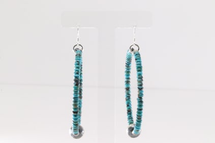 Native America Navajo Sterling Silver Turquoise & Beaded Hoop Dangling Earring's.