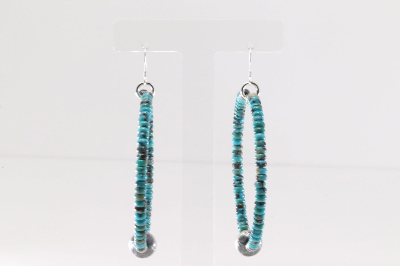 Native America Navajo Sterling Silver Turquoise & Beaded Hoop Dangling Earring's.: This is a Native America Navajo Sterling Silver Turquoise & Beaded Hoop Dangling Earring's.