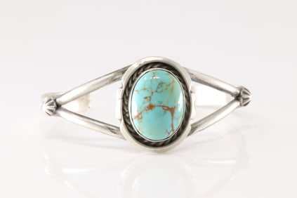 Native America Navajo Sterling Silver Kingman Turquoise Bracelet Cuff By Augustine Largo.
