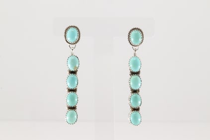 Native America Navajo Sterling Silver Kingman Turquoise Post / Dangling Earring's By Latricia Largo.