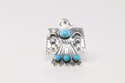 Native America Navajo Sterling Silver Turquoise Thunderbird Ring By Yazzie.