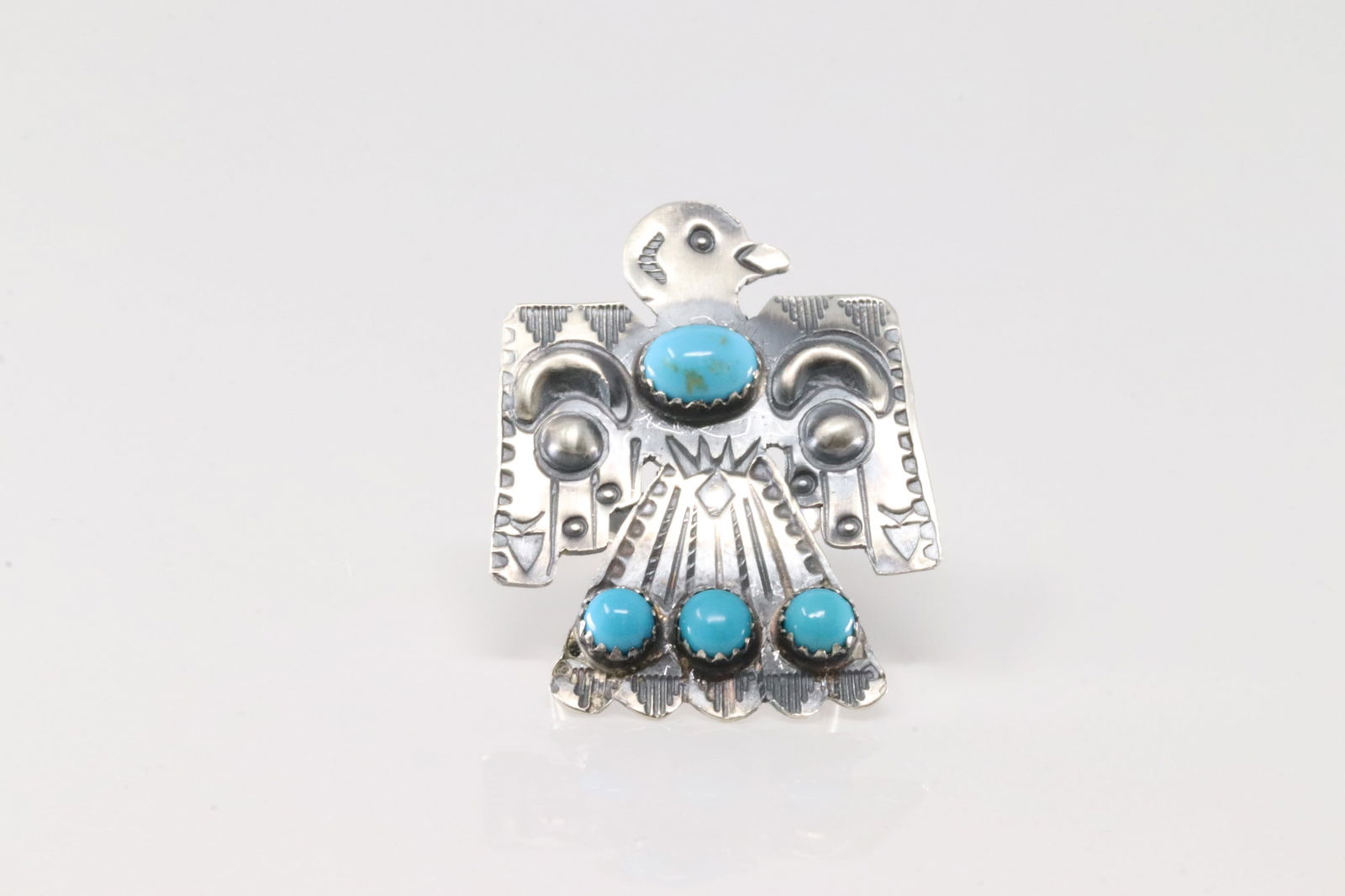 Native America Navajo Sterling Silver Turquoise Thunderbird Ring By Yazzie. (1 of 4)