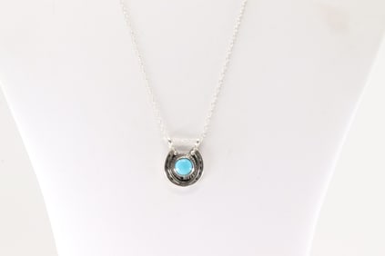 Native America Navajo Sterling Silver Turquoise Naja Necklace By Annette Chiquito.