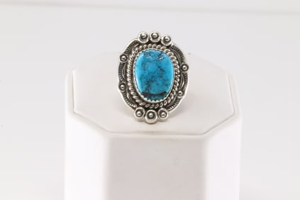 Native America Navajo Sterling Silver Turquoise Ring By Etsitty.