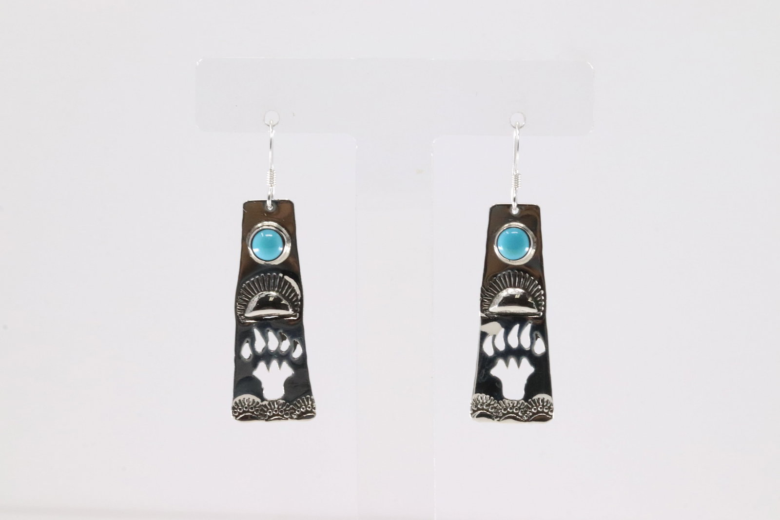 Native America Navajo Sterling Silver Turquoise Bear Paw Dangling Earring's By Jeff James Jr.: This is a Native America Navajo Sterling Silver Turquoise Bear Paw Dangling Earring's By Jeff James Jr.