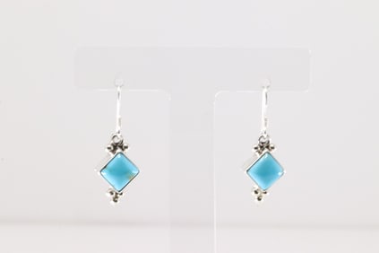 Native America Navajo Sterling Silver Turquoise Dangling Earring's By Sharon McCarthy.