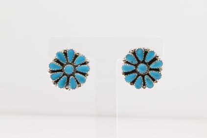 Native America Navajo Sterling Silver Kingman Turquoise Post Earring's By Alicia Wilson.