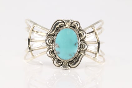 Native America Navajo Sterling Silver Turquoise Bracelet Cuff By R.B.