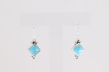 Native America Navajo Sterling Silver Turquoise Dangling Earring's By Sharon McCarthy.