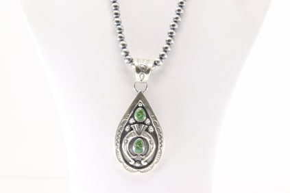 Native America Navajo Sterling Silver Sonora Gold Turquoise Necklace By Verley Betone.