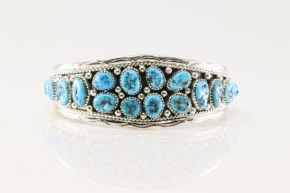 Native America Navajo Sterling Silver Turquoise Bracelet Cuff By Anita Whitegoat.