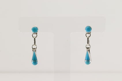 Native America Zuni Sterling Silver Turquoise Post / Dangling Earring's By R.V.N.