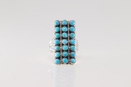 Native America Navajo Sterling Silver Turquoise Ring By Kenny Lonjose.