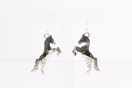 Native America Navajo Sterling Silver Horse Dangling Earring's By Louise Yazzie.