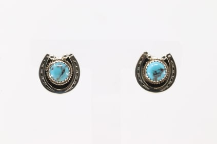 Native America Navajo Sterling Silver Turquoise Naja Post Earring's By Hiram Largo.