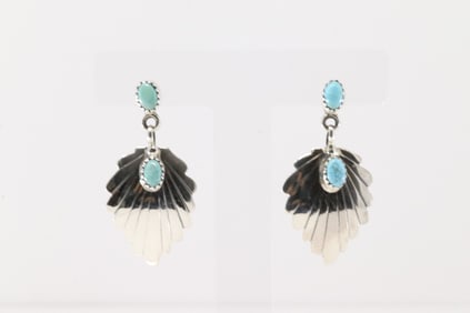 Native America Navajo Sterling Silver Turquoise Leaf Post / Dangling Earring's By Genevieve