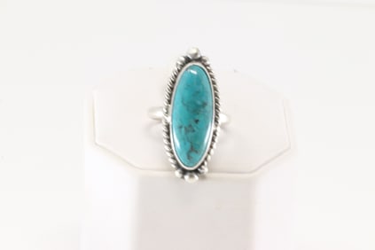 Native America Navajo Sterling Silver Turquoise Ring By Eugene Belone.
