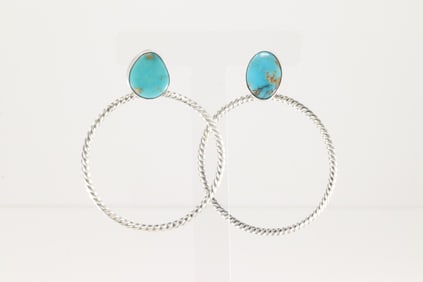 Native America Navajo Sterling Silver Turquoise Hoop Earring's By Verley Betone.